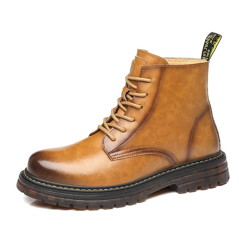 Fashion thick-soled Martin boots men's autumn high-top tooling short boots fleece warm soft-soled boots tide