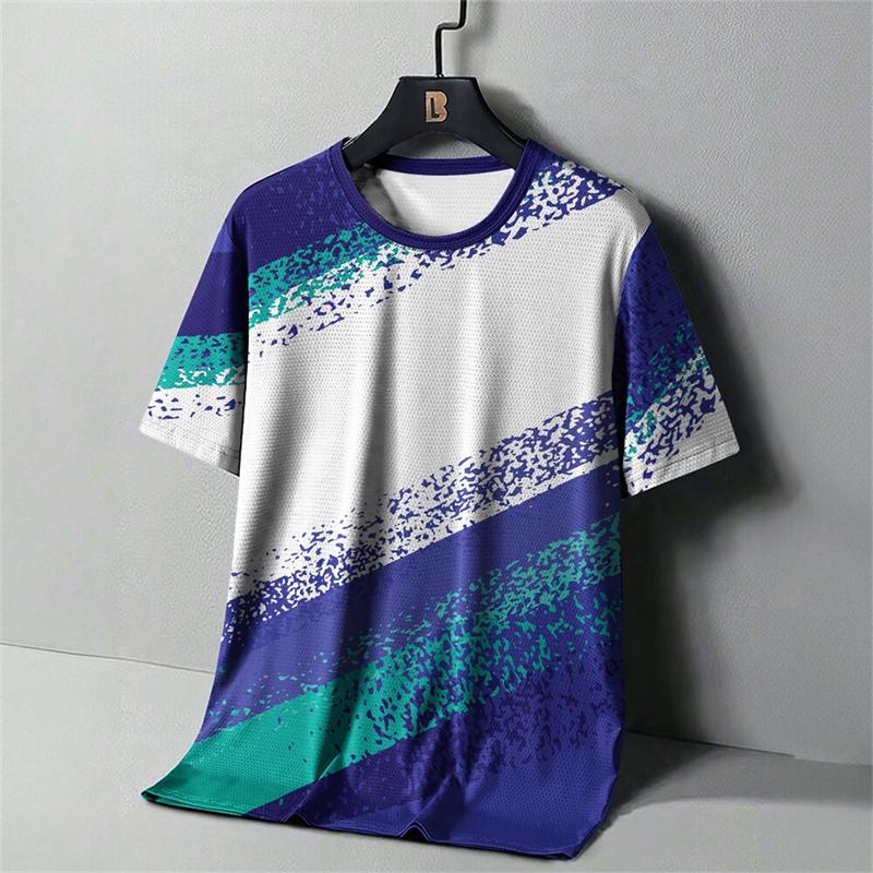 Herren Mode Gestreiftes 3D Gedrucktes T-Shirt, Sommer Outdoor Bequemes Laufshirt, Personalisiertes Lässiges Kurzarm Sportshirt
