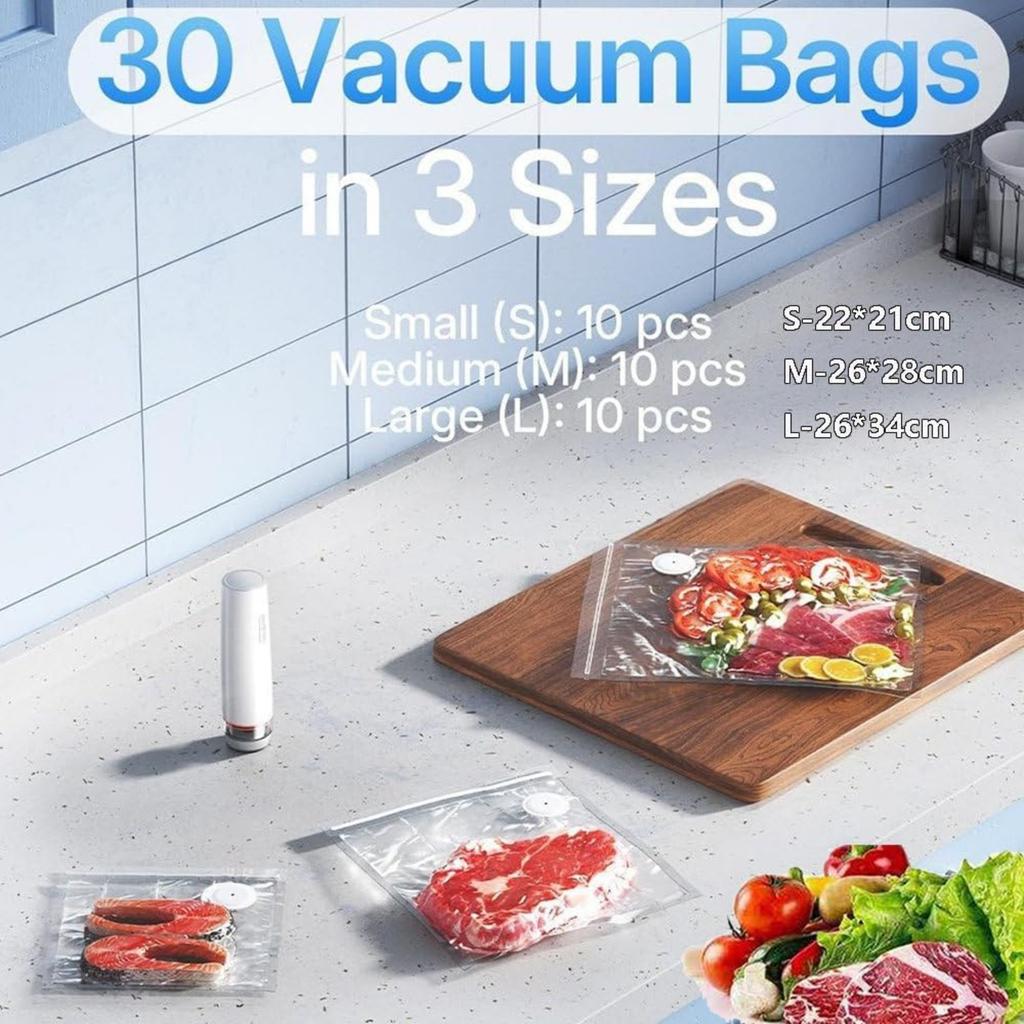 Handheld Vacuum Sealer, Portable Rechargeable Vacuum Sealer for Food with 30 Reusable Vacuum Bags, Strong Suction for Food Storage, Mini Food Saver 5X