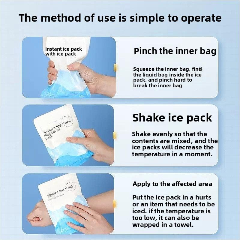 Disposable ice packs for physical cooling - instant cooling with a single squeeze, portable cold compress packs, no need for fr