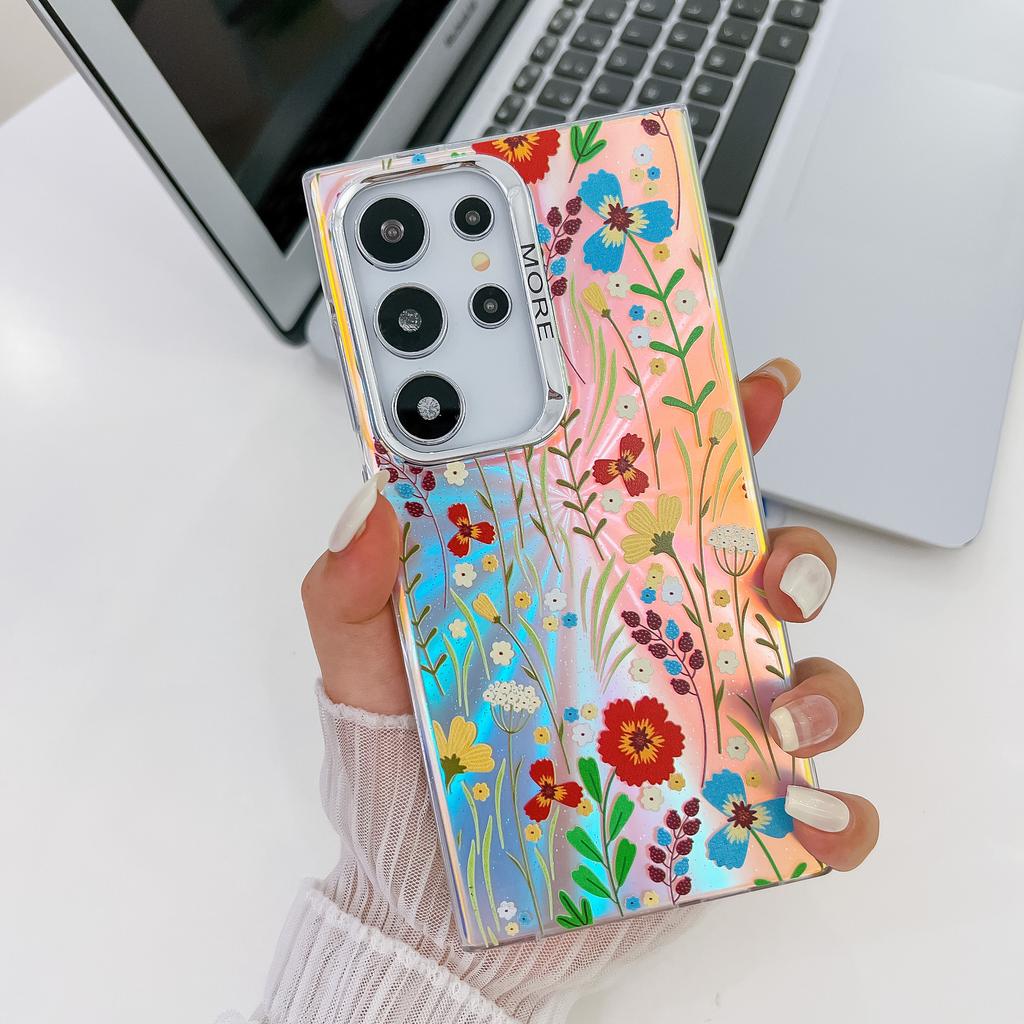 Electroplating Laser Flowers Are Suitable for Samsung S25 Ultra Mobile Phone Case Anti Fall S24PLUS Matte A16 New Hard Case