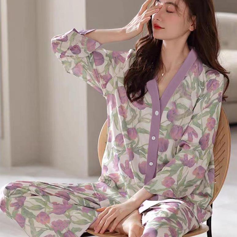 Autumn 2025 Women's Long Sleeve Cardigan Pajamas - Cute Ins Style Homewear