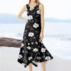 Women's Casual Fashion Round Neck Sleeveless Floral Print Irregular Hem Midi Dress