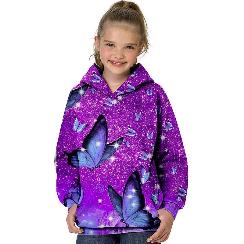 Girls' 3D Animal Butterfly Hoodie Long Sleeve 3D Print Fall Winter Active Sports Fashion Kids 3-12 Years Outdoor Daily Indoor Regular Fit