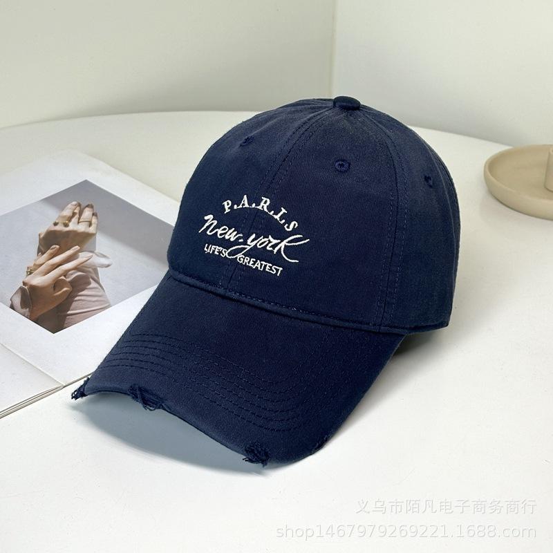 Street hole soft top baseball cap male and female couples students spring and summer sunshade fashion letter embroidered cap