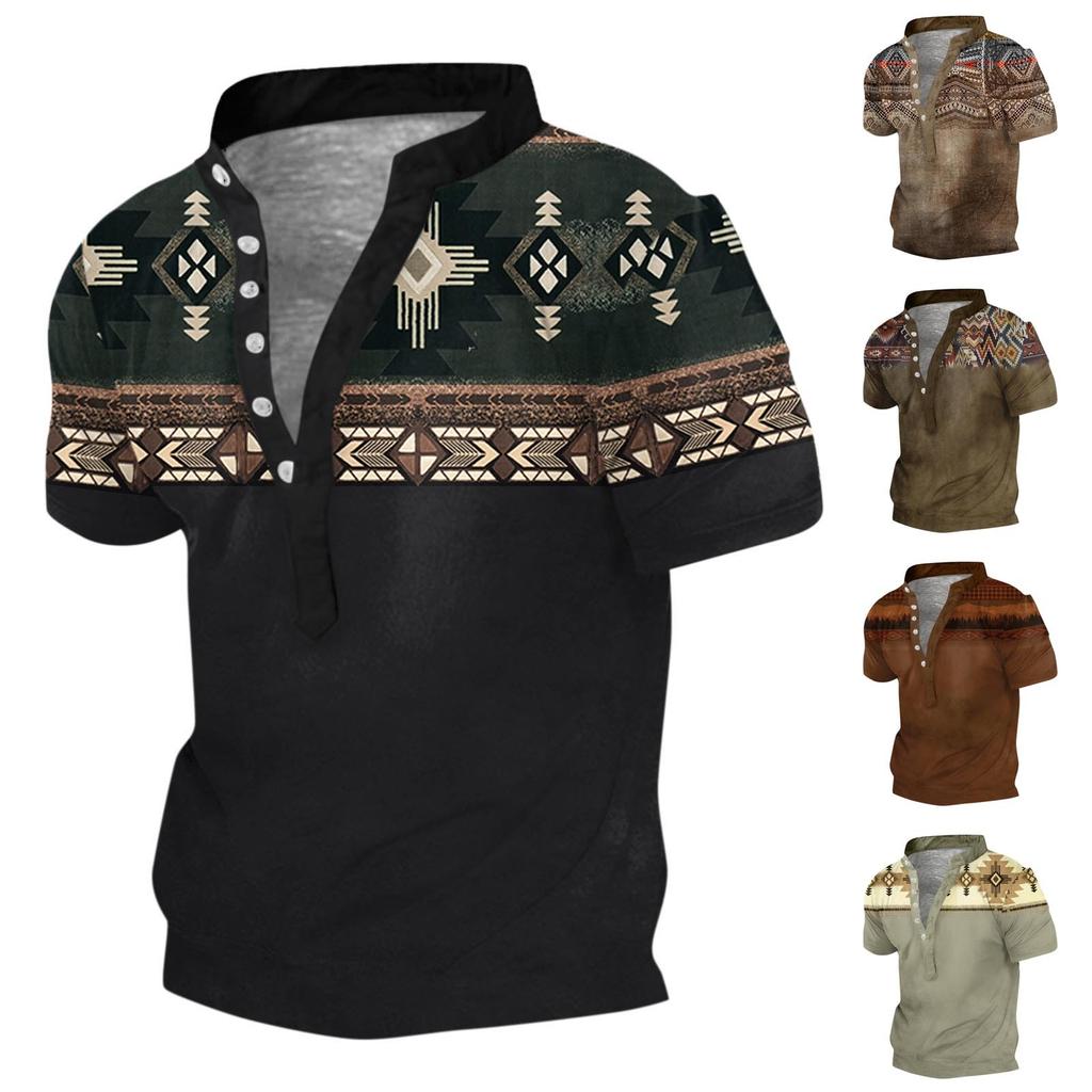 Evropské a americké pánské vintage topy s krátkým rukávem s digitálním potiskem