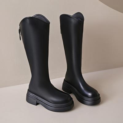 Fashion 2024 High Quality Outdoors Solid Color Womens Knee Length Boots Outdoors Back Zipper Wear Resistant Slip-on Women's Boots