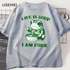 Men's T-shirt: Life is soup, I'm a fork. Women's interesting frog-related life T-shirt: Soft cotton summer short-sleeved T-shirt