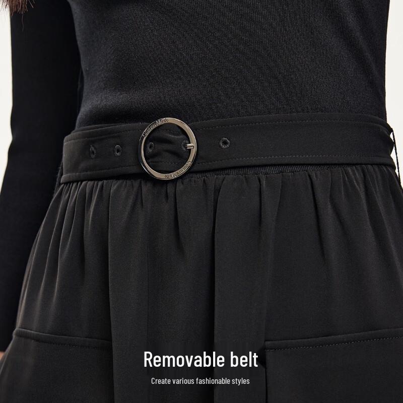 Veromoda 2024 Early Autumn Knitted Patchwork A-Line Black Dress