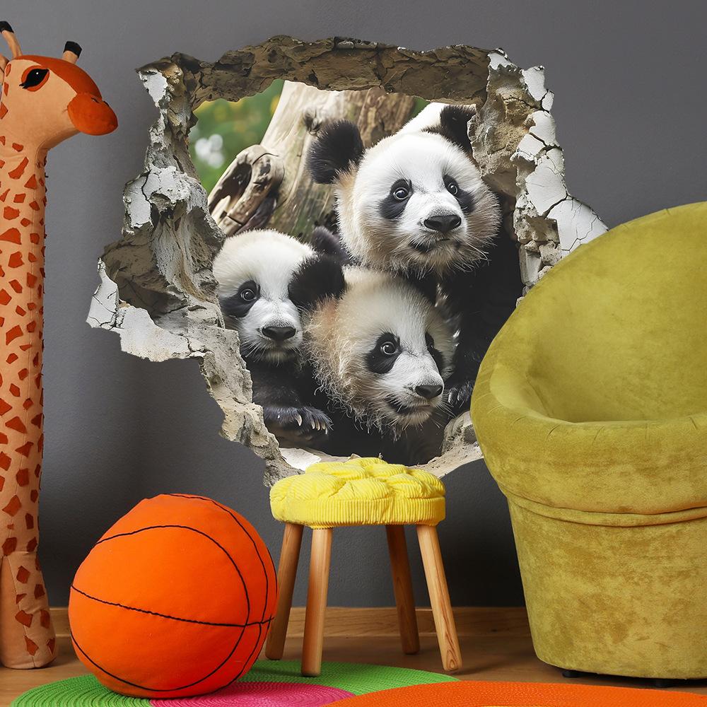 3D Realistische Doorbrekende Muur Schattige Panda Muursticker Zelfklevend Verwijderbaar voor Slaapkamer Woonkamer Achtergrondmuur Decoratie