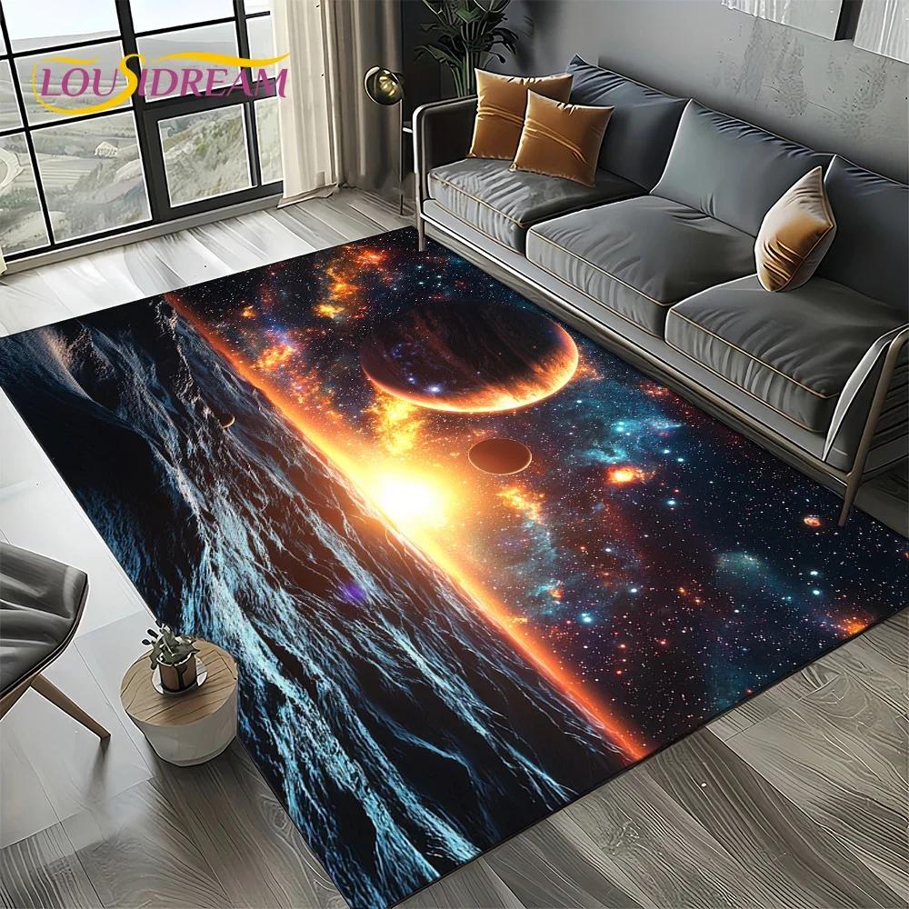 Milky Way Universe Space Stars Black Hole Galaxy Earth Carpet Rug for Living Room Bedroom Sofa Decoration,Non-slip Floor Mat
