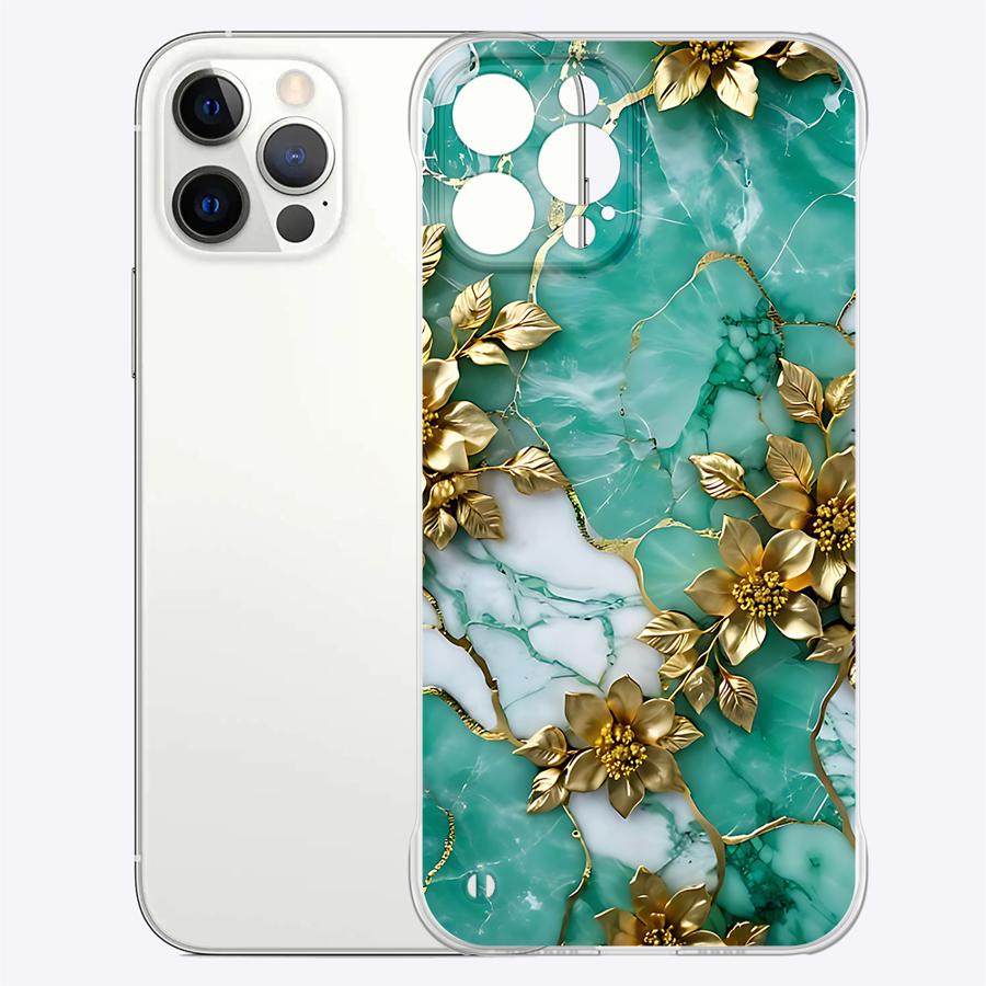 Flower Marble Clear Hard Phone Case for iPhone 16 Pro 13 Pro Max 14 15 Pro Max 11 12 Transparent Cover