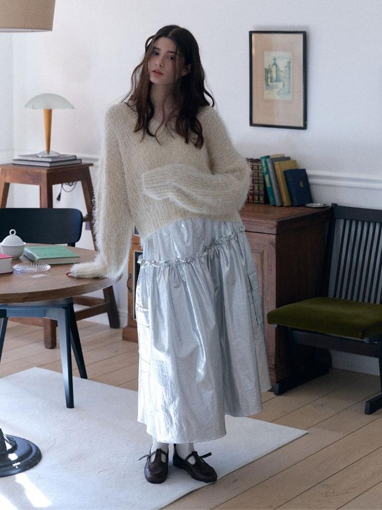 Fabric Seoul Metal Pocket Long Skirt_Silver