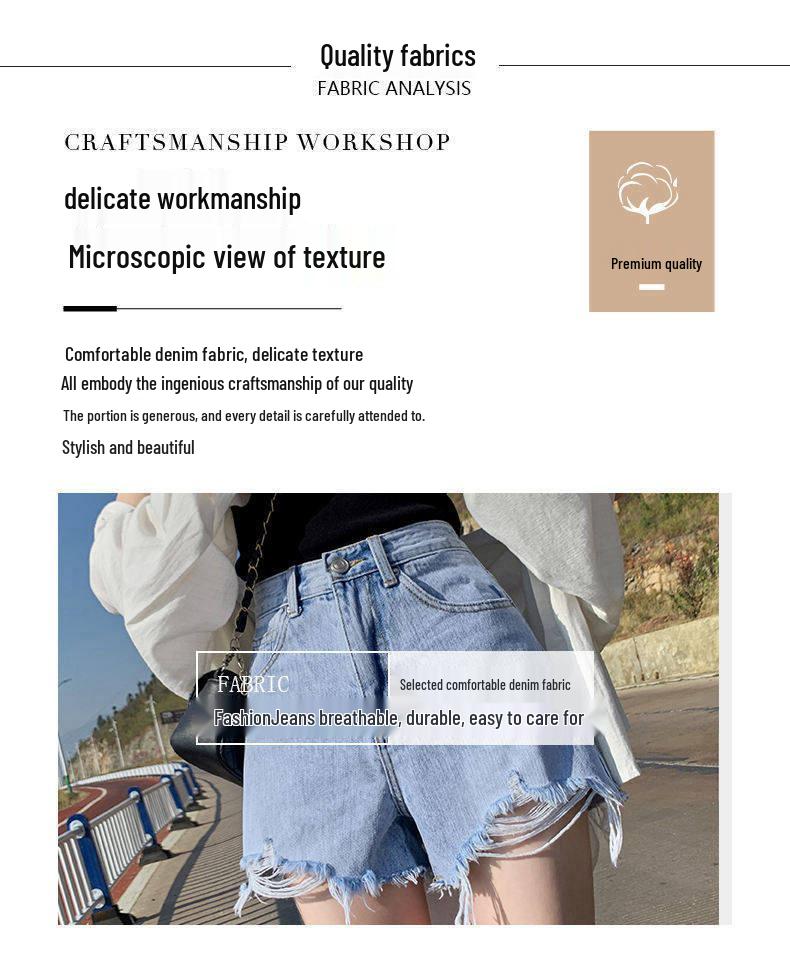 Women's High-Waisted Denim Shorts - Slimming, Versatile, Korean Style, Ripped, Loose, Wide-Leg, A-Line Hot Pants