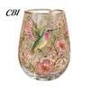 Patterned Translucent Glass Cup, Egg Shape Clear Lead-Free Crystal Enamel Painted Golden Rim Water Cup Vintage Drinking Tumbler, Large Capacity