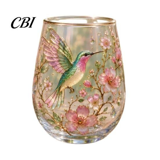 Patterned Translucent Glass Cup, Egg Shape Clear Lead-Free Crystal Enamel Painted Golden Rim Water Cup Vintage Drinking Tumbler, Large Capacity