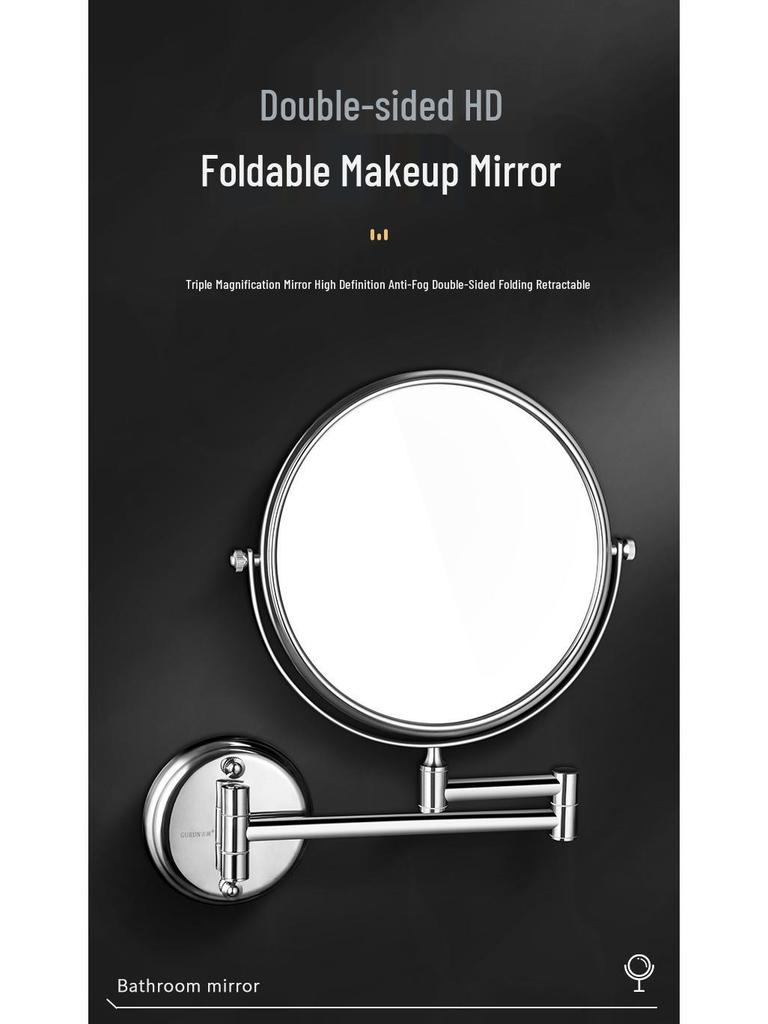 Wall-Mounted Folding Lighted Makeup Mirror for Bathroom or Dormitory