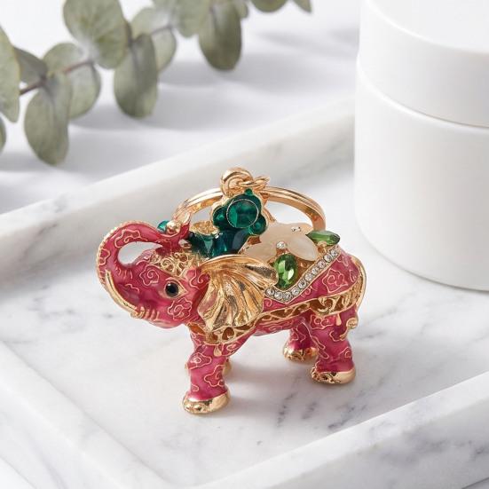 Rhinestone Elephant Keychain Vintage Animal Charm Key Ring Pendant Backpack Bag Purse Decoration Accessory Party Favors