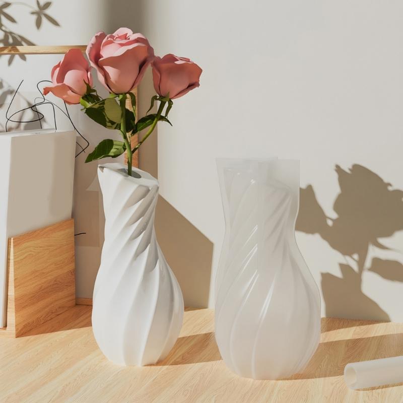 Striped Silicone Vase Molds for Epoxy Resin Making Flower Vase Gypsum Decoration Textured Flower Vase Silicone Molds