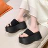 Fashion 8CM Women High Platform Slippers Summer Rhinestone Beach Flip-Flops Ladies Wedge Heels Flock Shoes Woman Outside Chunky Sandals