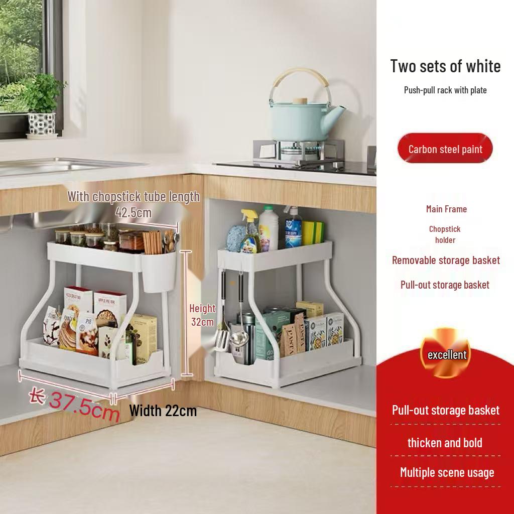 Cabinet R-Type Pull-Out Multi-Layer Kitchen Storage Rack for Under-Sink or Seasoning Organization