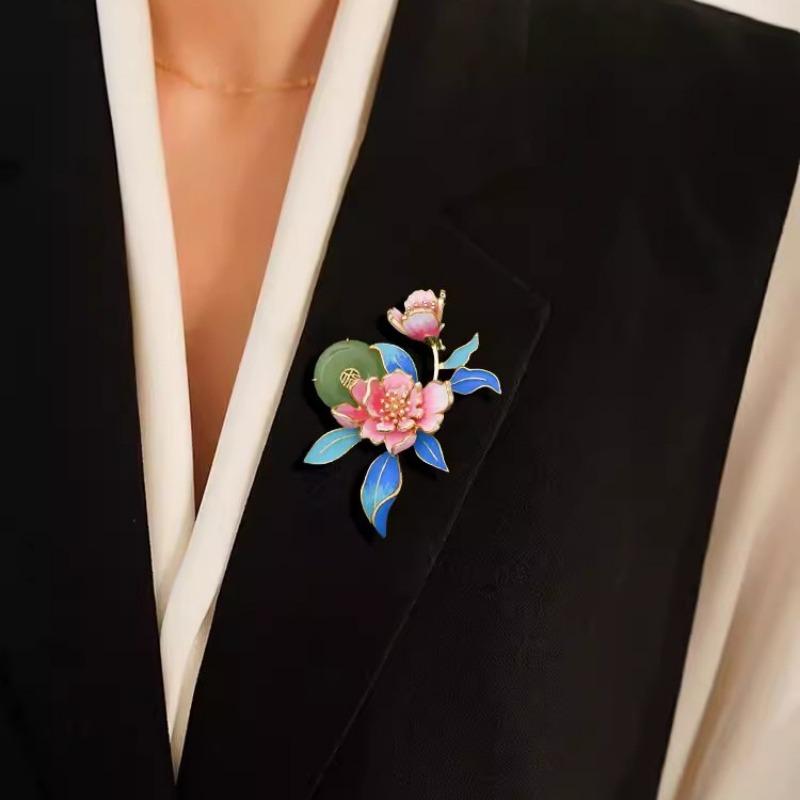Chinese-style Enamel Peony Flower Brooch, High-end Women's Personalized and Elegant Brooch Accessory Pin