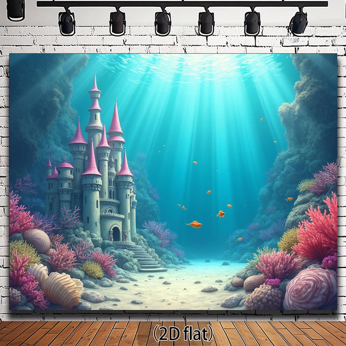 2D flat-bottomed underwater castle banner featuring corals shells and fish is perfect for photography. 100x150cm
