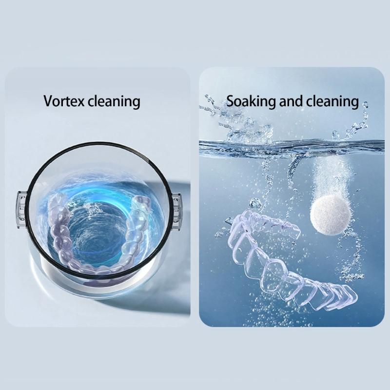 Portable Denture Cleaning Box Featuring Mirror Compartment Hand Cranked Retainer Organizers