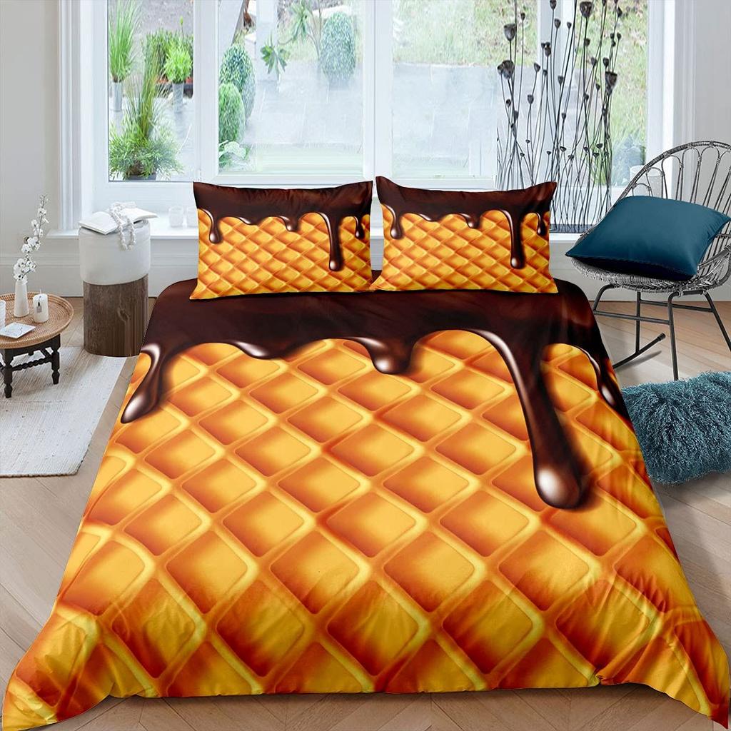 Chocolate Bedding Set Dessert Theme Comforter Cover Set for Child Youth Lady,Food Fluid Duvet Cover Novelty Funny Quilt Cover