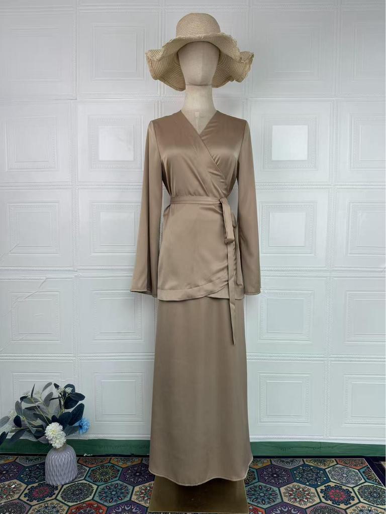 European and American Splicing Satin Long Skirt Suit - Spring 2026 Edition