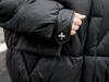 Black Glossy Windproof Long Sleeves Wide Fur Collar Warm Winter Jackets Outwear Coat