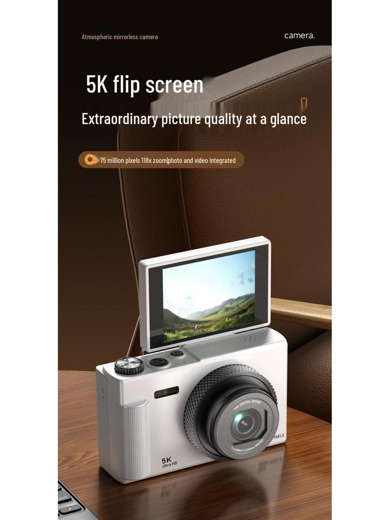 5K Mirrorless Camera with Flip Screen for High-Definition Retro Photography - CCD Digital Camera for Students and Professionals