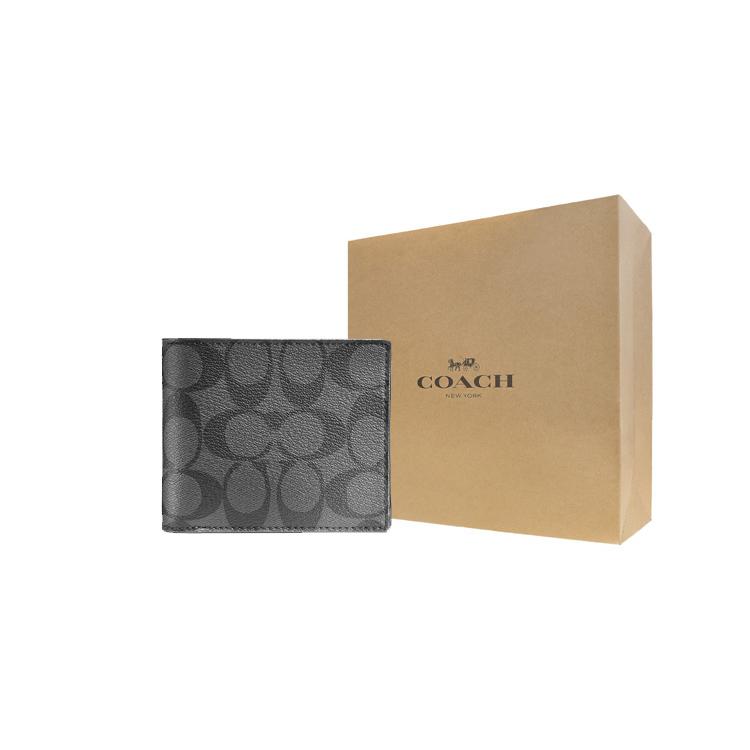 COACH Men 3 IN 1 Wallet Charcoal / Black (Unisex) Wallets 74993 CQBK