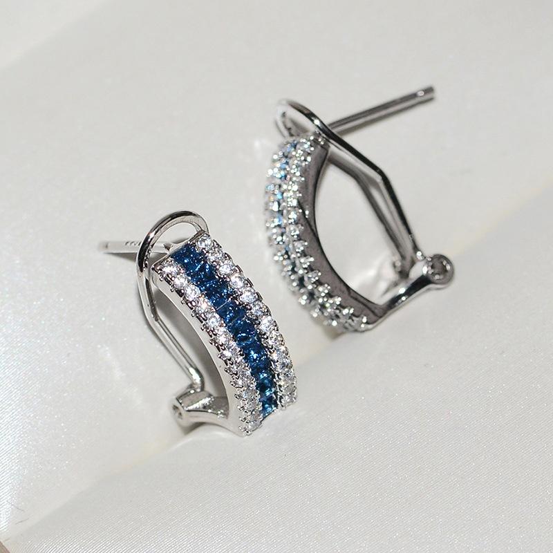 CAOSHI Elegant Blue/White Cubic Zirconia Stud Earrings Versatile Design Delicate Women Copper Color Wedding Zircon Accessories