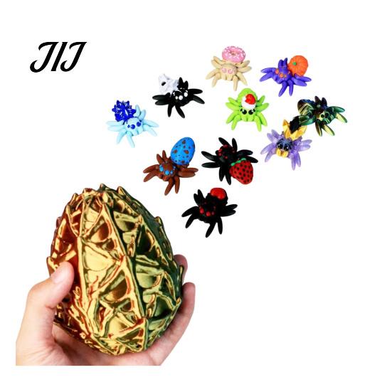 Hatching Spider Eggs 3D Printed Egg Set with 10Pcs Articulated Small Spiders, Movable Joint Unique Holiday Gifts Figurines, Halloween Fidget Toy, Kids