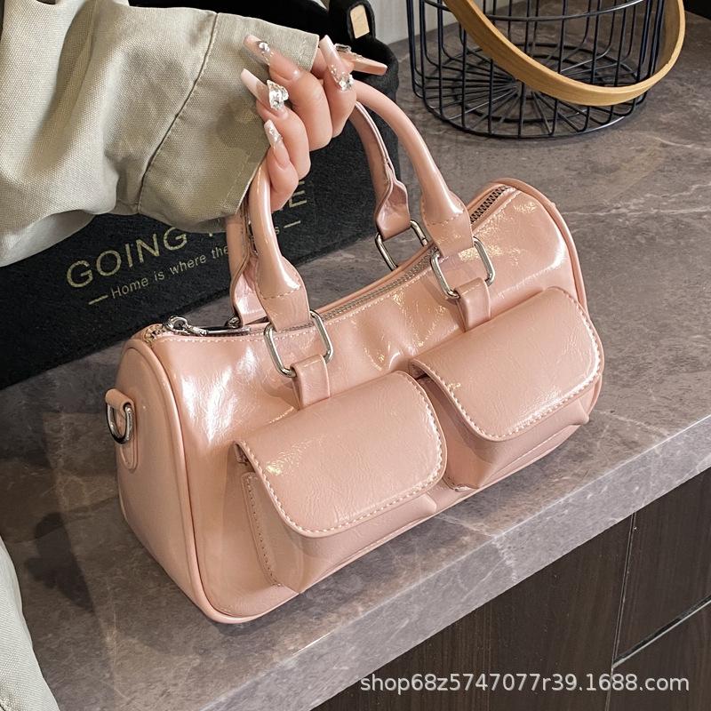 Red handbag European and American temperament multi-pocket underarm bag horizontal cylindrical shoulder messenger bag