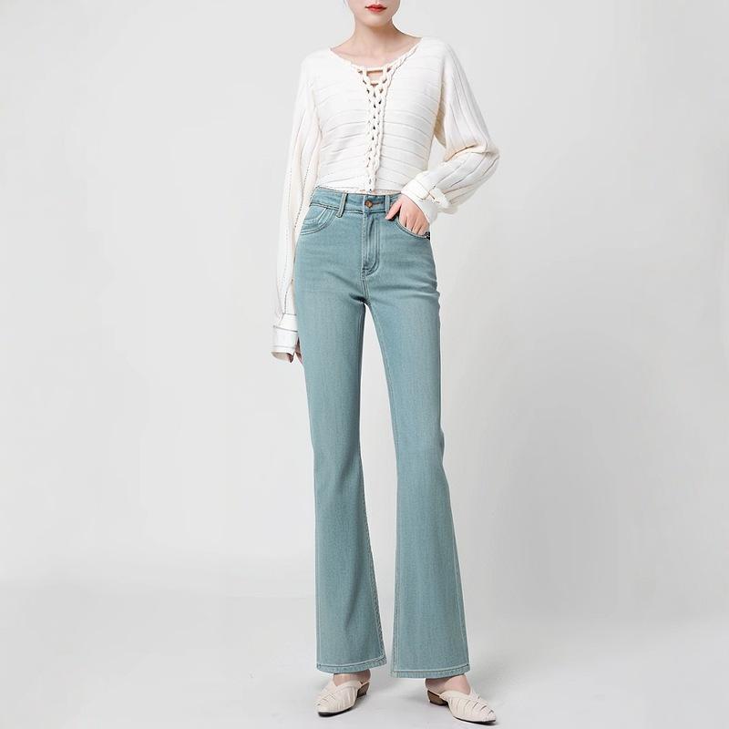 

Xinchang Jing High-Waisted Light Blue Slimming Micro-Flare Jeans for Women L