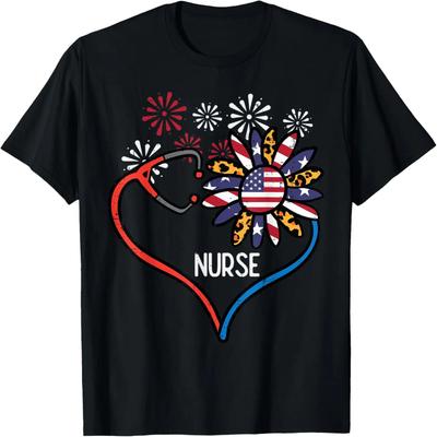 Sunflower Stethoscope Nurse Fourth 4th Of July RN Women T-Shirt