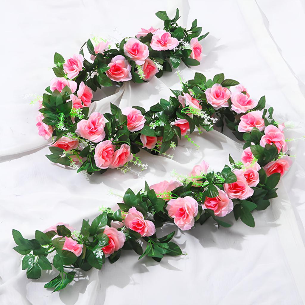 2pcs 10Heads Artificial Rose Silk Vine Flowers Wall Plants Fake Rose Flowers Rattan Garland Wedding Party Home Garden Decoration