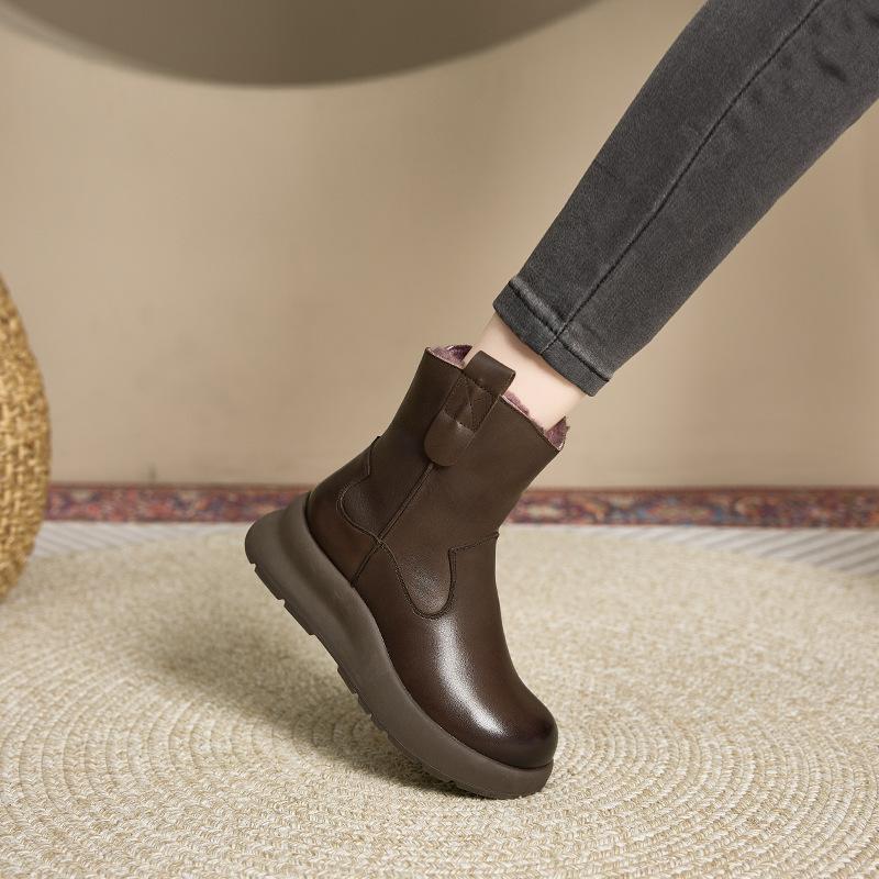 2025 autumn and winter new mother shoes round head side zipper platform short boots Martin boots women's wedge heel cotton boots factory