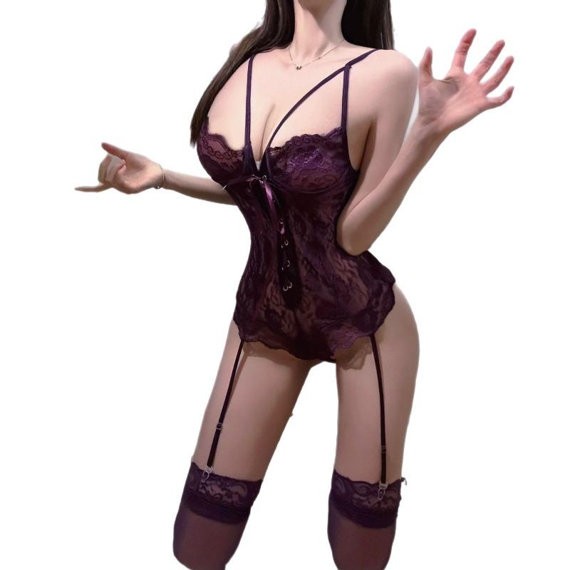 Premium Spicy Pure Lace Hollow Small Breasts Gather Open Free Sex Fun Onesie Fashion Suit Women
