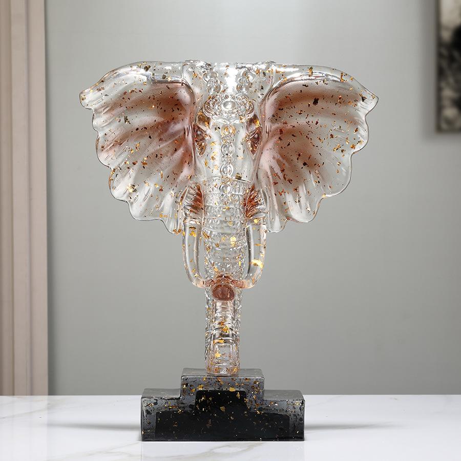 Resin Handicrafts Simulation Animal Sculpture Crystal Elephant Transparent Elephant Head Ornaments Home Decoration Accessories