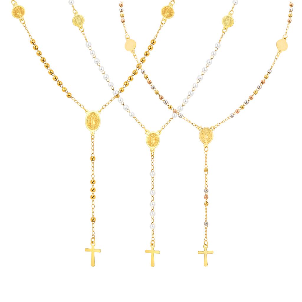 Vintage Temperament Collarbone Chain Stainless Steel Cross Notre Dame Beaded Y-Shaped Necklace Jewelry Nc-2104