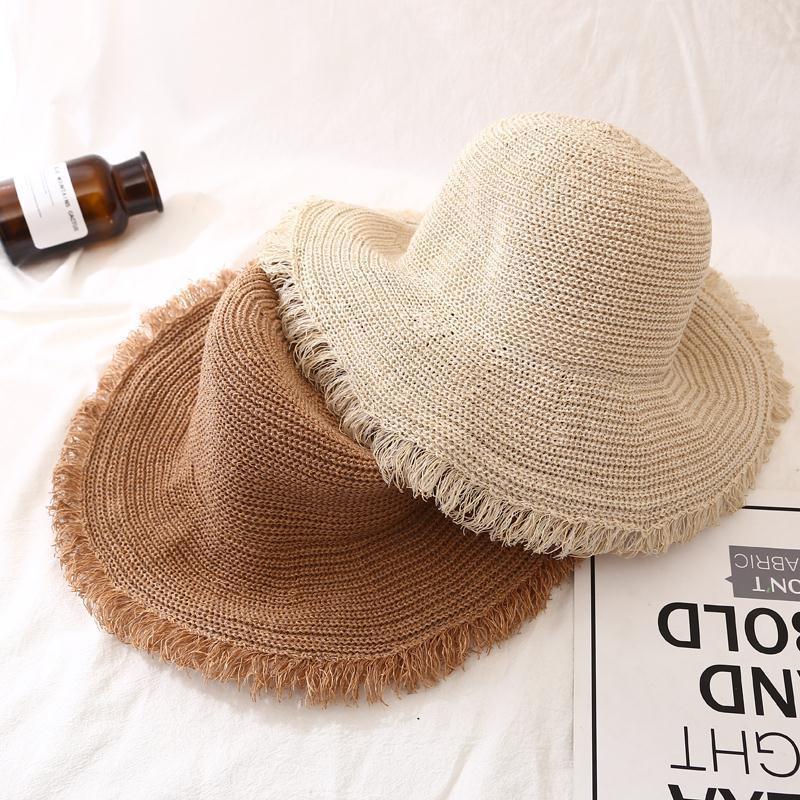 Style Versatile Hat Straw Woven Unique Brim Design Solid Color Hats Sunshade