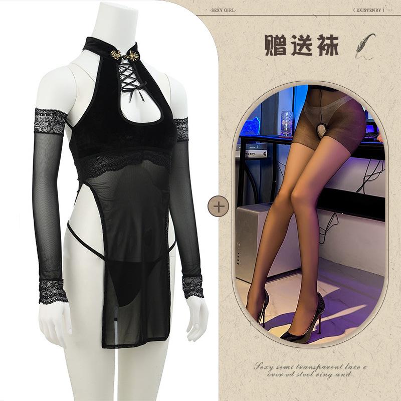 Sexy Lingerie Sexy Hollow Cheongsam Hot Split Cosplay Clothes
