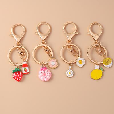 Cute Enamel Simulation Food Fruit Keychan Lemon Strawberry Key Ring for Women Girls Handbag Pendant DIY Jewelry Gift