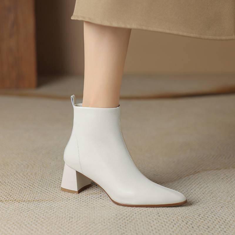 Krazing Pot Sheepskin Winter Round Toe Med Heels Fashion Boots Women Zipper Elegant Women Ankle Boots