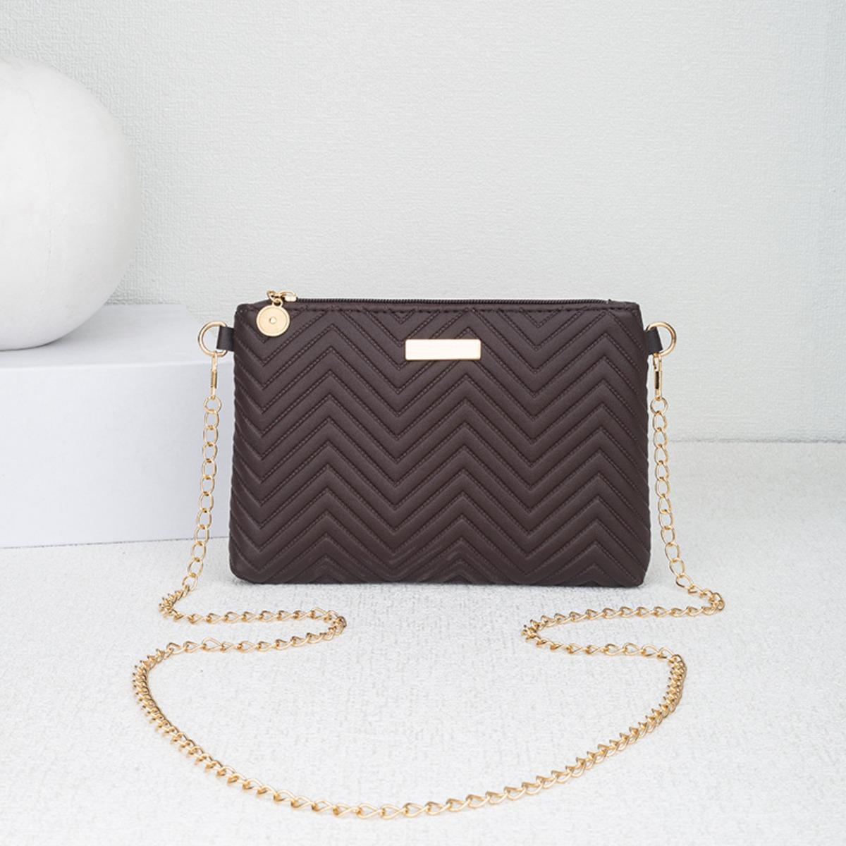 Women s Style, Shoulder Bag, Crossbody Bag, New Style, Fashionable, Wavy Pattern, with Chain, Women s Bag темно-коричневого