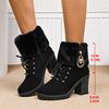Plus Size Rhinestone Martin Boots 2024: High Heel, Warm Cotton, Side Zipper Women's Fashion Boots for Autumn/Winter