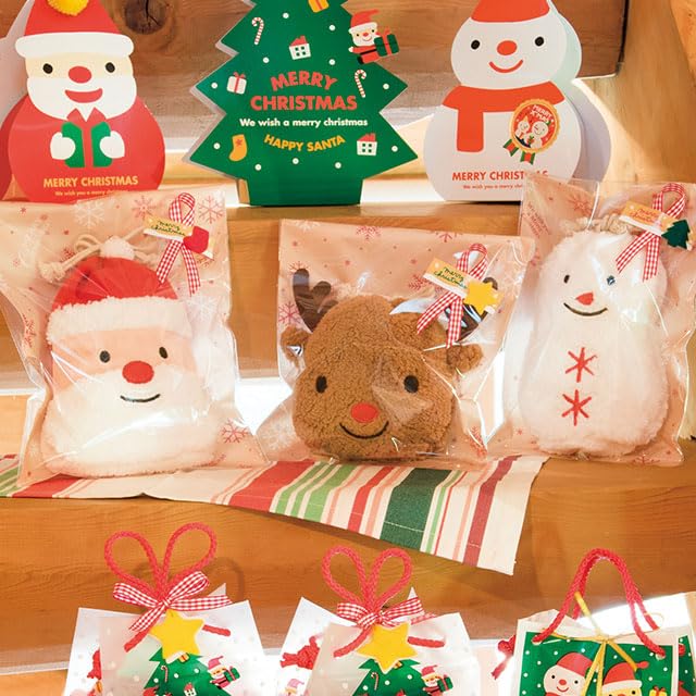 HEADS XMS-KBS (10 count) Fluffy Drawstring Bags, Pop Animal Christmas Santa Claus Design, Red, 14.5 x 17.5 x 3 cm